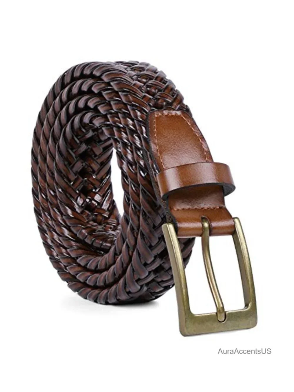 Handmade Braided Leather Belt, Woven Casual Dress Belt, Single Prong Buckle,